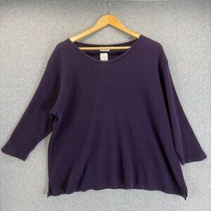 Prairie Cotton Women Waffle Knit 3/4 Sleeve Top Shirt Concord Purple Medium NWT‎